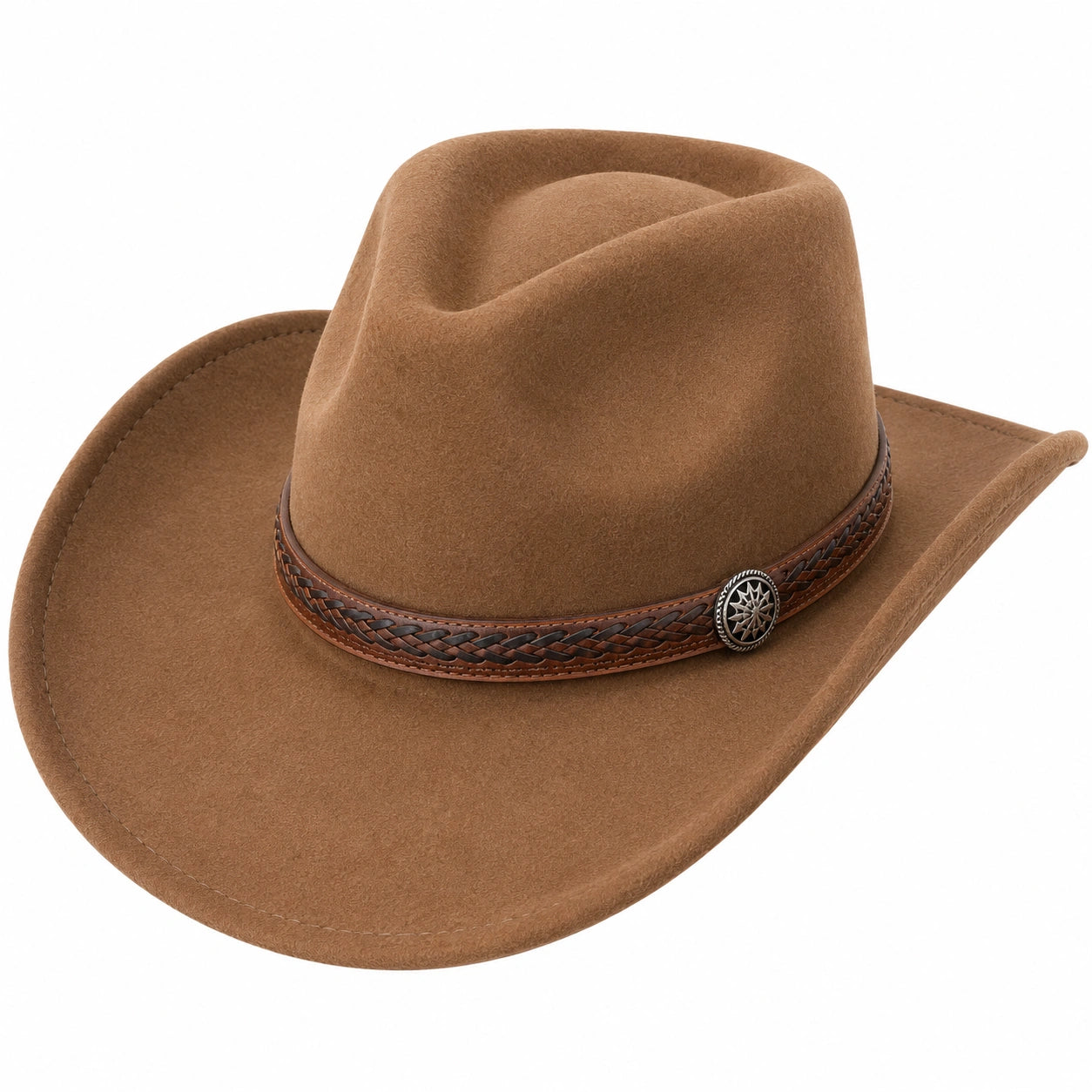 Brauner Cowboyhut mit Geflochtenem Band und Breiter Krempe