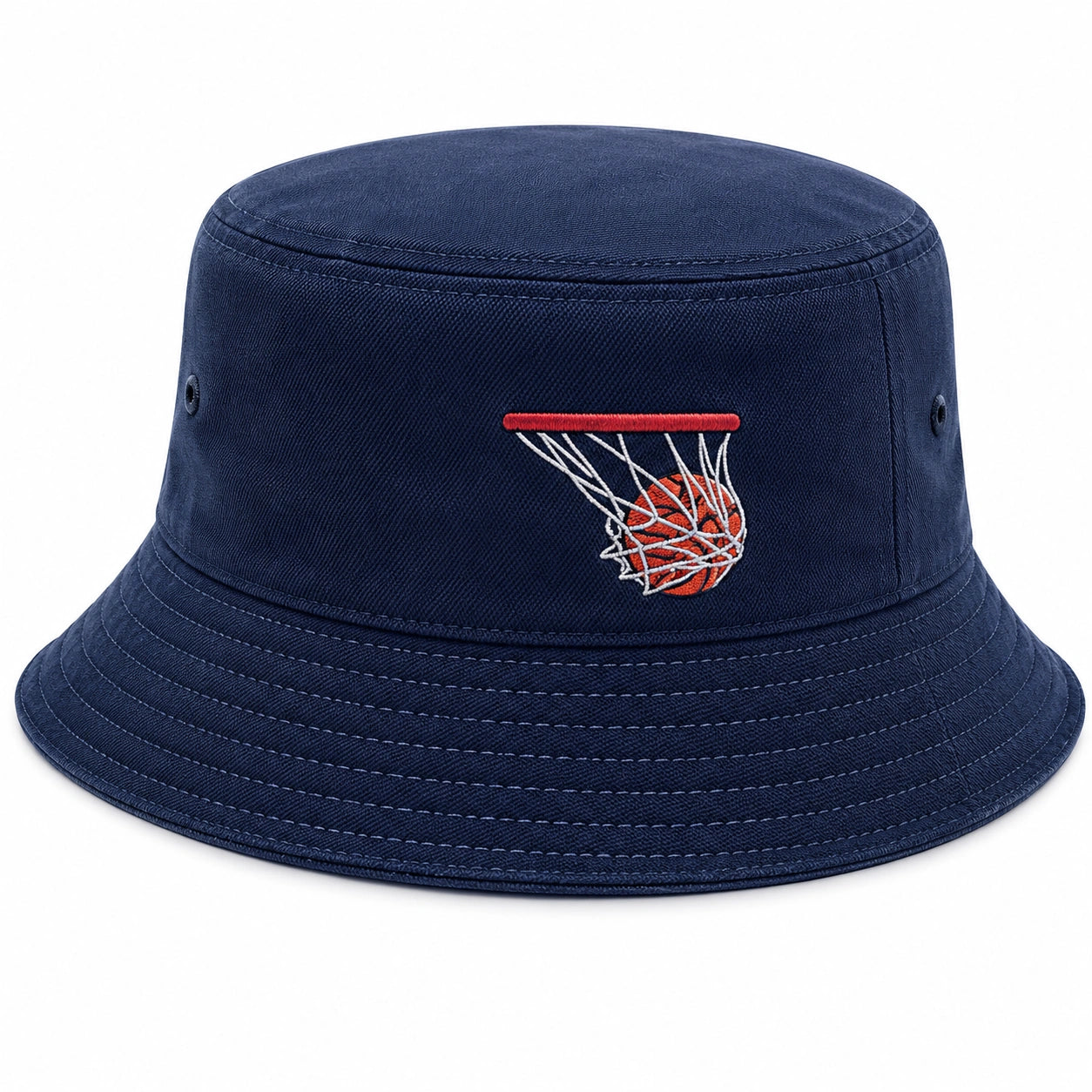 Dunkelblauer Anglerhut mit Basketball-Stickerei