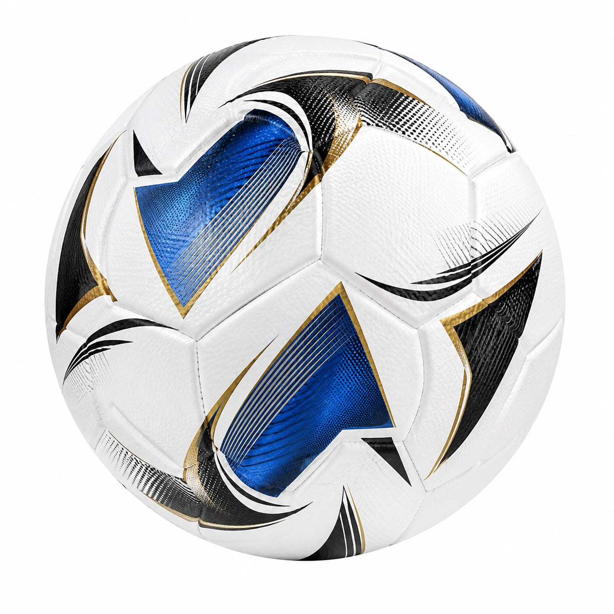 Fußball Weiß Blau Schwarz Gold - Nahtloses Design, Umfang 68 cm