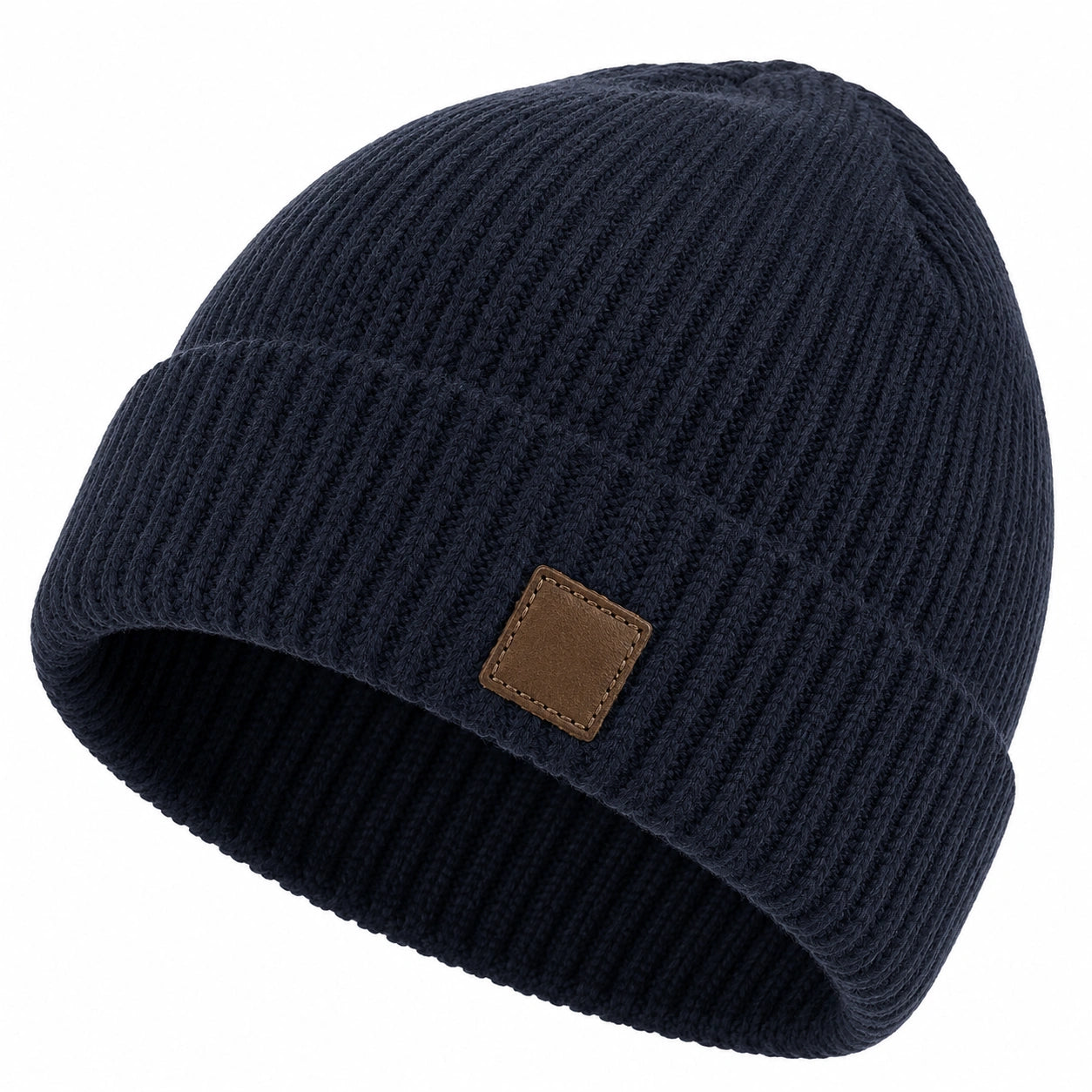 Dunkelblaue Unisex-Strickmütze mit Umschlag
